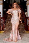 La Petite Robe de Chloe Sequined Corset Gown with Ostrich Feathers