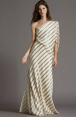 HALSTON Asymmetrical one shoulder striped gown