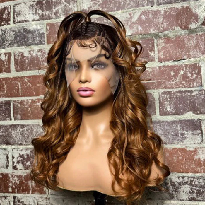 22/24 Inches 13x4 Honey Blonde Body Wavy with Braids 180% Density-100% Human Hair