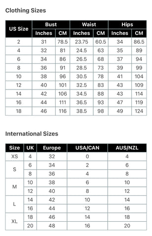 Size Charts – Uylee's Boutique