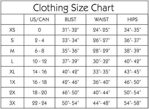 Size Charts – Uylee's Boutique