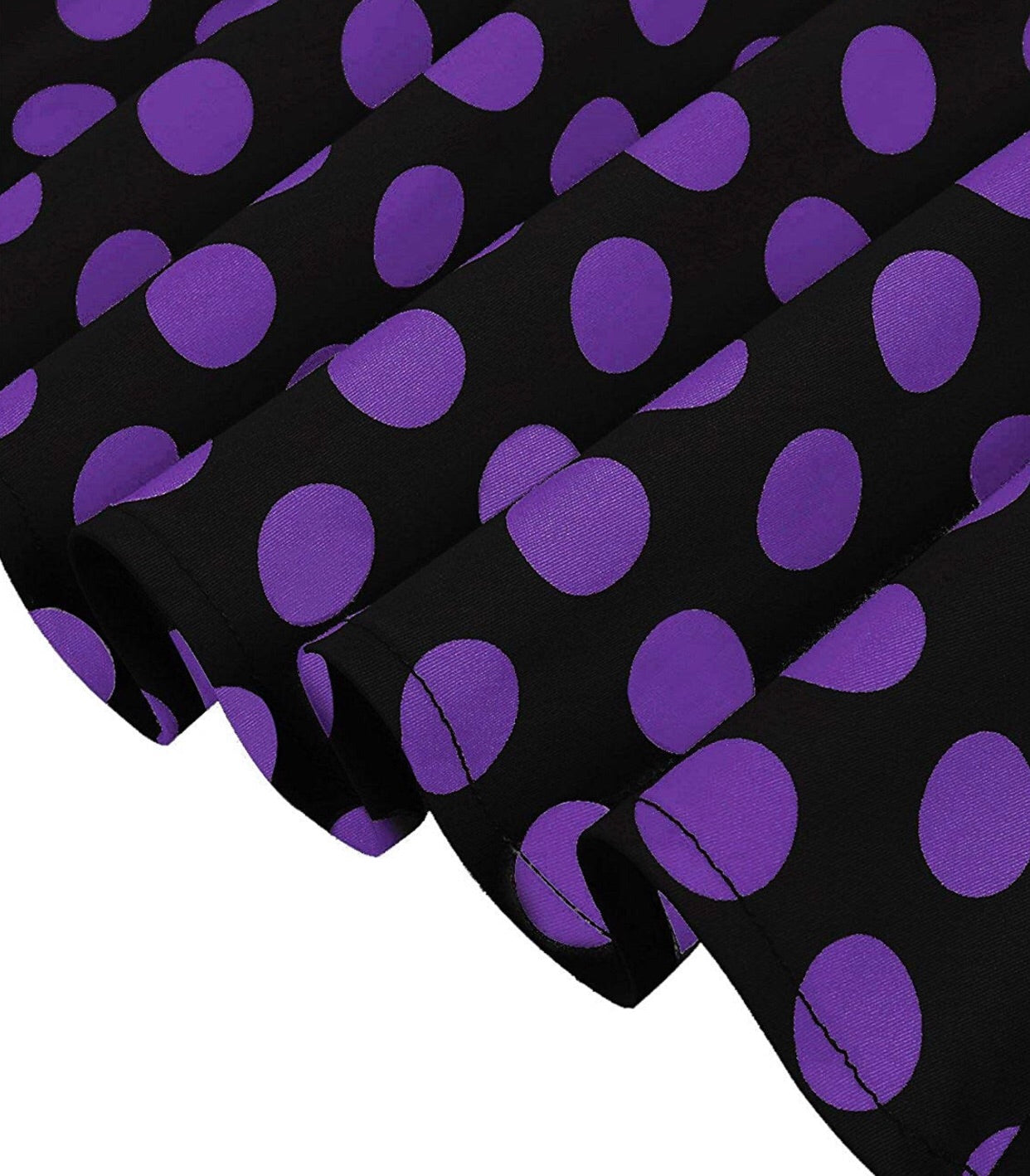 Rockability Cap-Sleeve Dress, Black with Purple Polka Dots, Sizes XS - 3XL