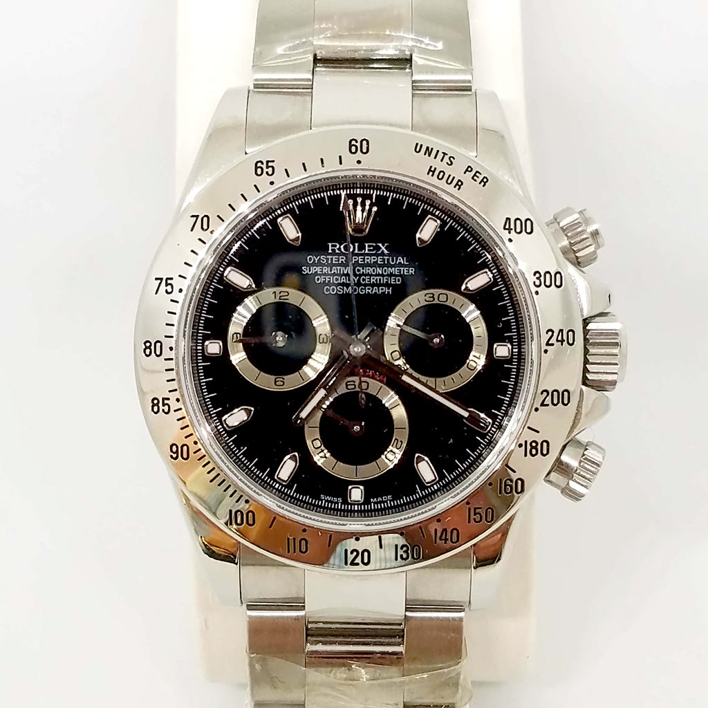 silver rolex with black face