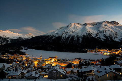  Photo of charming St. Moritz, Switzerland at dusk