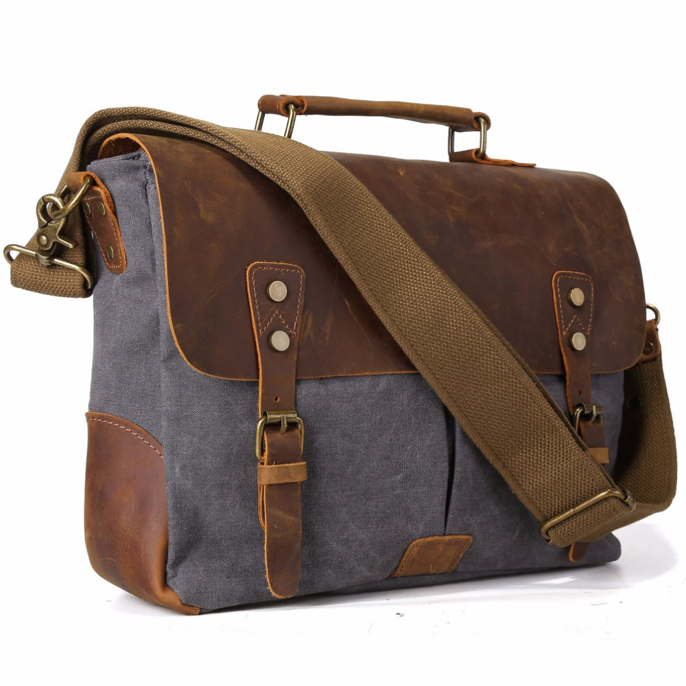 The Abenaki Messenger Men's Leather & Canvas Travel Messenger Bag