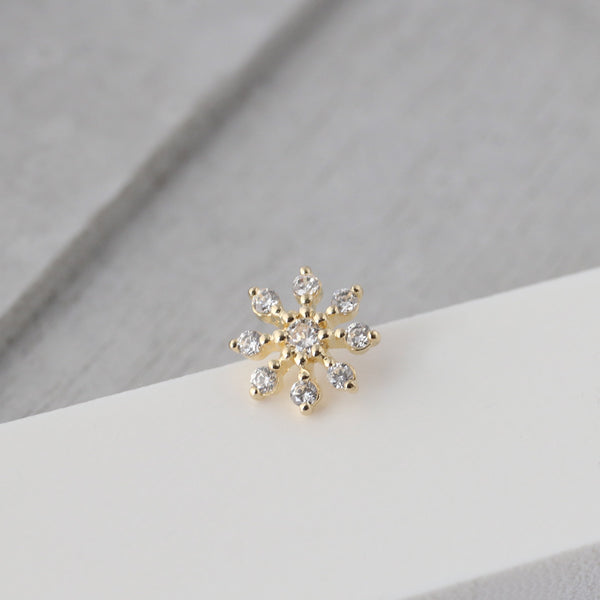 Dazzle Flower Stud Earring- 14K Gold