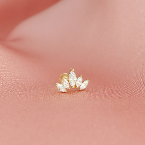 Kite Gem Stud Flat Back Earring- 14K Gold