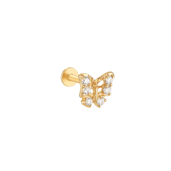 Mini Butterfly Stud Flat Back Earring 14K Gold