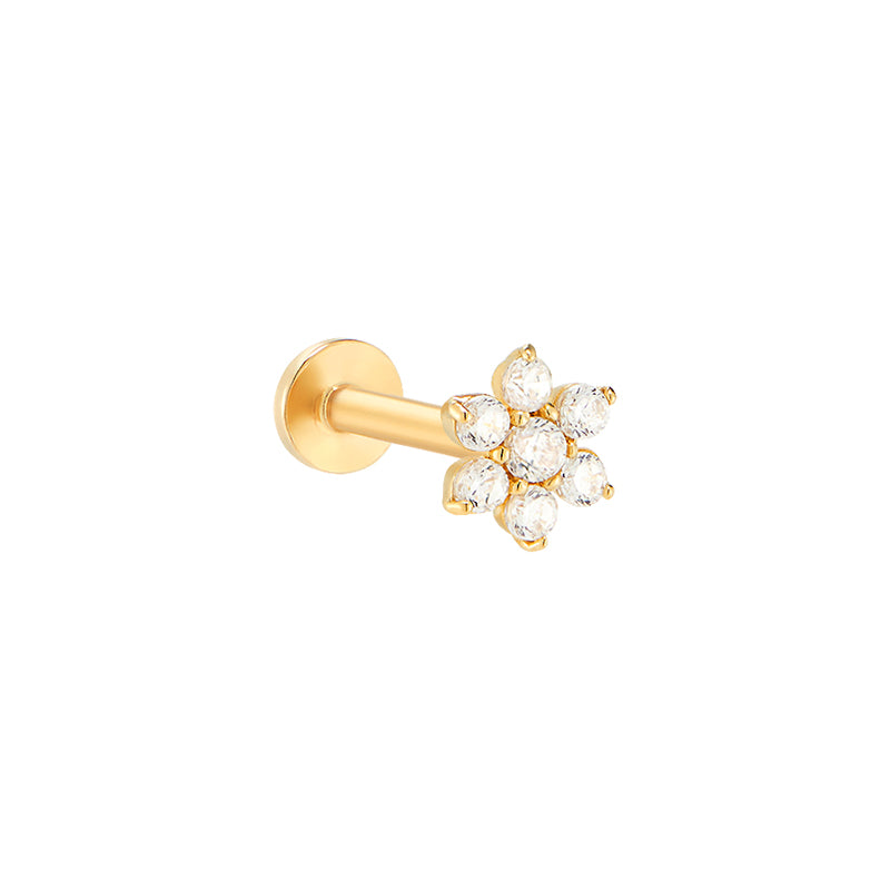 Dazzle Flower Stud Labret Piercing 14K Gold | Musemond