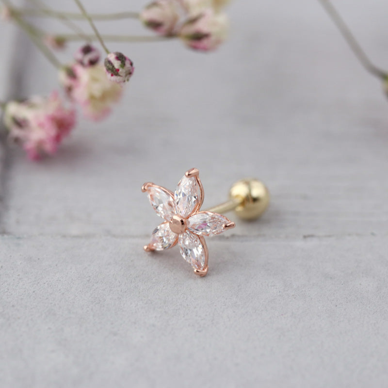 Flower Cartilage Stud Earring 14K Gold | Musemond