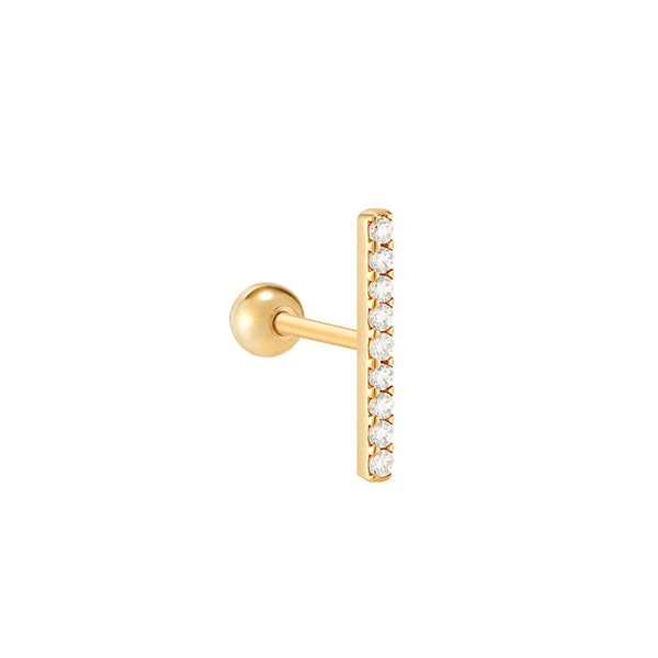 Black Pave Bar Stud Earring 14K Gold