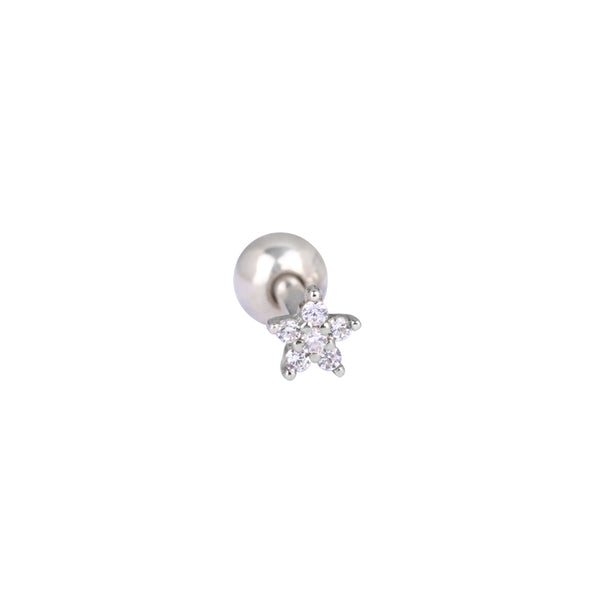 Celestial Crystal Threaded Flat Back Earring, Titanium - Silver / 16g: Most Cartilage Piercings / 8mm at Maison Miru