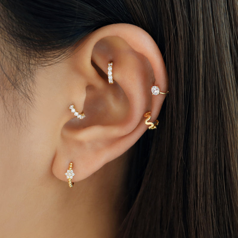 Tiny Pave Huggie Hoop Earring 14K Gold | Musemond