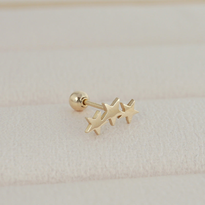 14K Gold Triple Star Cartilage Stud Piercing | Musemond