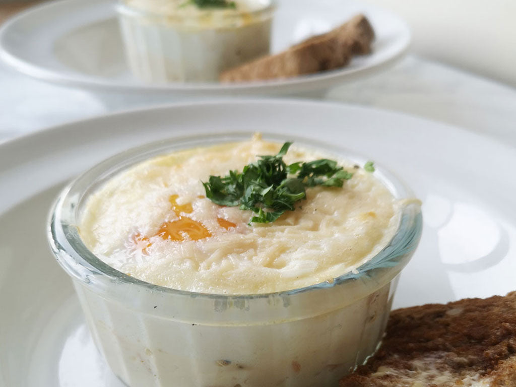 Eggs en Cocotte with Hot smoked Salmon or Trout Recipe