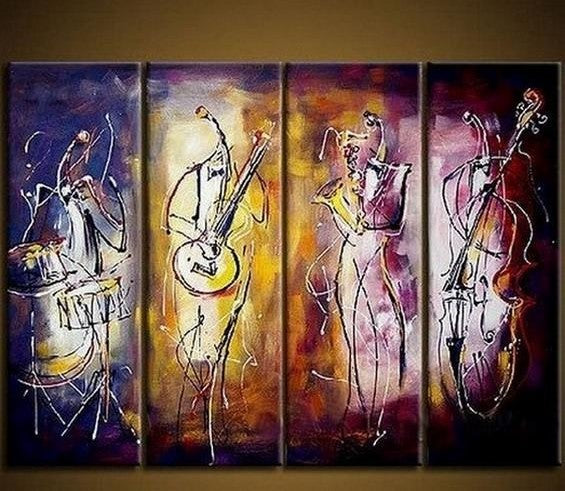 4 Piece Wall Art Painting, Music Player Painting, Modern Abstract Painting, Simple Modern Art, Abstract Paintings for Dining Room