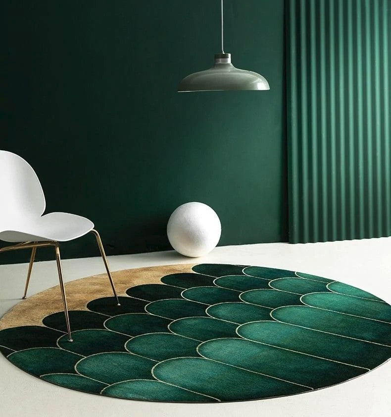 Modern Area Rug, Blackish Green Rugs, Round Area Rug for Dining Room, Bedroom Floor Rugs, Large Contemporary Area Rugs for Living Room