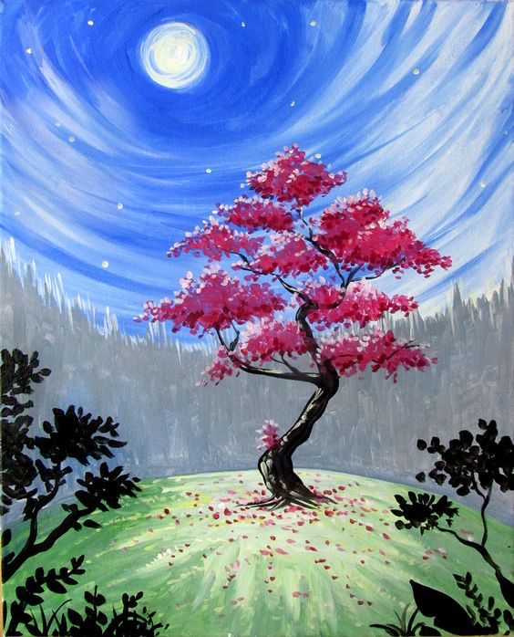 Easy Landscape Painting Ideas, Tree Painting, Moon Painting, Beautiful Easy Acrylic Painting Ideas for Beginners, Easy Painting Ideas for Kids, Simple Abstract Painting Ideas, Easy Canvas Painting Tips for Beginners