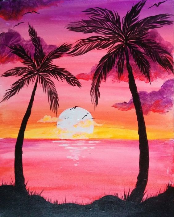 30 Easy Seascape Painting Ideas for Beginners, Easy Beach Paintings, Sea Paintings, Easy Sunset Paintings, Simple Acrylic Painting Ideas, Simple Landscape Painting Ideas