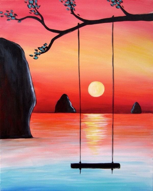 30 Easy Landscape Painting Ideas for Beginners, Easy Swing Paintings, Simple Canvas Paintings, Easy Sunset Paintings, Easy Acrylic Painting Ideas, Simple Landscape Painting Ideas