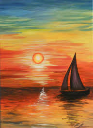 30 Easy Seascape Painting Ideas for Beginners, Easy Canvas Paintings, Boat Paintings, Easy Sunset Paintings, acrylic Paintings, Simple Landscape Painting Ideas