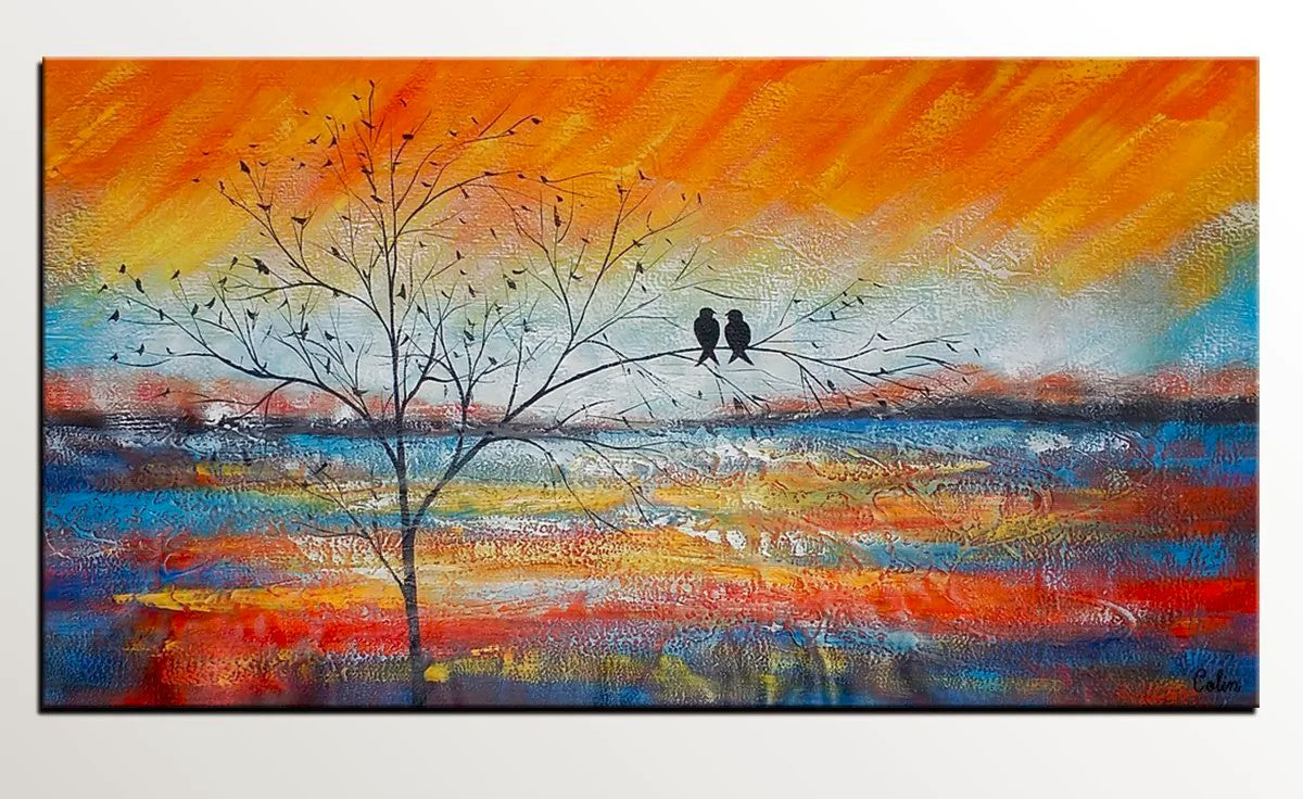 Acrylic Abstract Painting, Love Birds Painting, Living Room Wall Art Paintings, Custom Original Paintings, Acrylic Painting for Sale