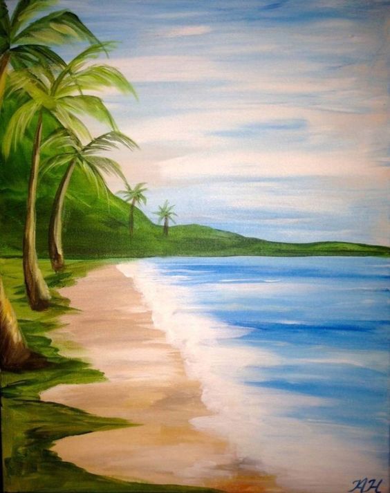 30 Easy Seascape Painting Ideas for Beginners, Easy Seashore Paintings, Beach Paintings, Easy Acrylic Painting Ideas, Simple Canvas Paintings Ideas, Simple Landscape Painting Ideas