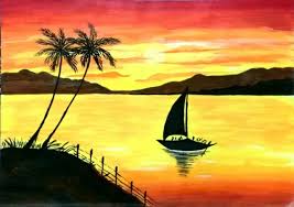 30 Easy Seascape Painting Ideas for Beginners, Easy Canvas Paintings, Boat Paintings, Easy Sunset Paintings, acrylic Paintings, Simple Landscape Painting Ideas