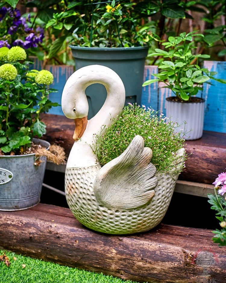 Large Swan Flower Pot for Garden, Swan Statue, Animal Statue for Garden Courtyard Ornament, Villa Outdoor Decor Gardening Ideas