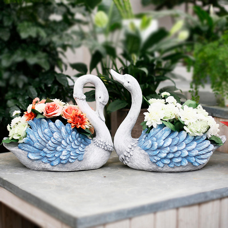 Large Blue Swan Flower Pot. Animal Statue for Garden Ornament. Swan Lovers Statues. Villa Courtyard Decor. Outdoor Decoration Ideas. Garden Ideas