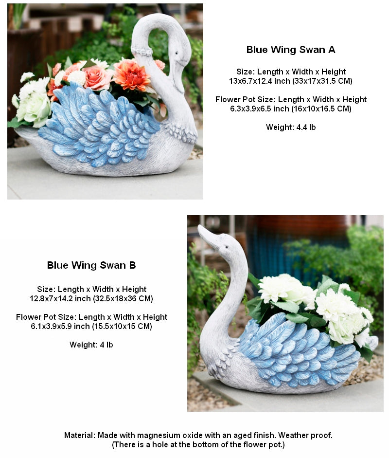 Blue Wing Swan Flower Pot, Small Animal Statue for Garden Ornament, Swan Lovers Statues, Villa Courtyard Decor, Outdoor Decoration Ideas, Garden Ideas