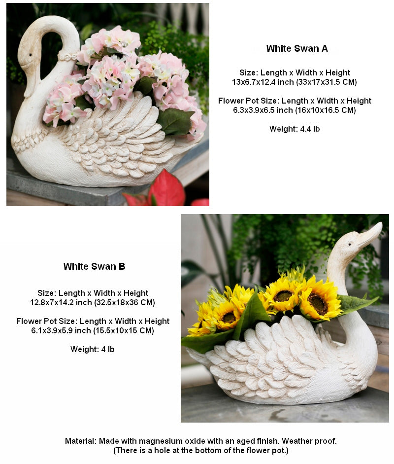 White Swan Flower Pot, Small Animal Statue for Garden Ornament, Swan Lovers Statues, Villa Courtyard Decor, Outdoor Decoration Ideas, Garden Ideas