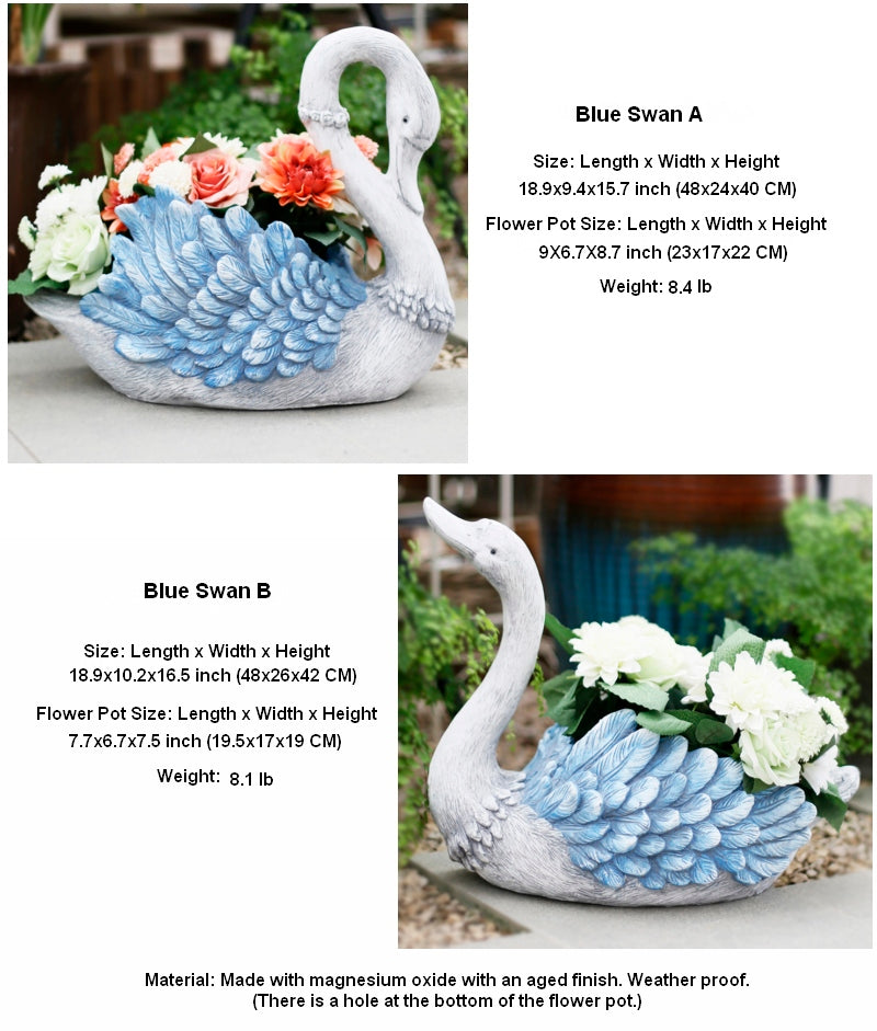 Large Blue Swan Flower Pot, Animal Statue for Garden Ornament, Swan Lovers Statues, Villa Courtyard Decor, Outdoor Decoration Ideas, Garden Ideas