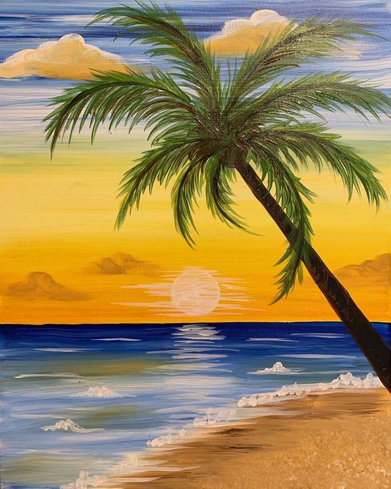 30 Easy Seascape Painting Ideas for Beginners, Easy Sunrise Paintings, Sea Paintings, Easy Beach Paintings, Simple Acrylic Painting Ideas, Simple Landscape Painting Ideas