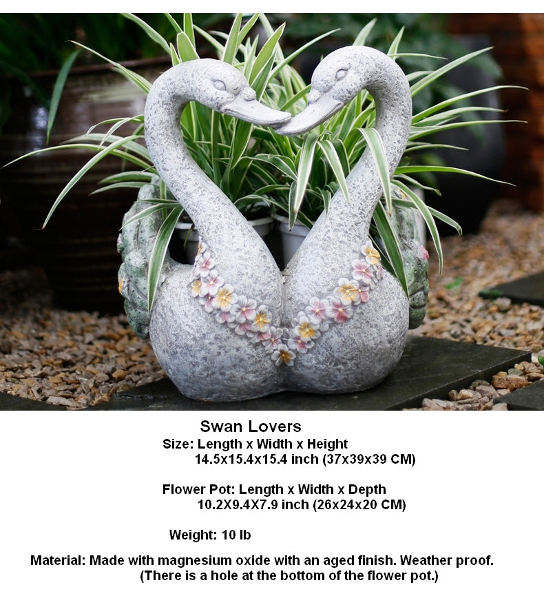 Swan Lovers Flower Pot. Extra Large Animal Statue for Garden Ornament. Swan Lovers Statues. Villa Courtyard Decor. Outdoor Decoration Ideas. Garden Ideas