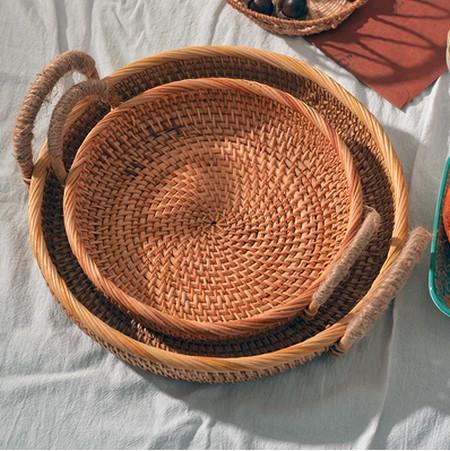 Rattan Storage Basket with Handle, Small Storage Baskets, Round Straoge Basket, Woven Storage Baskets for Kitchen