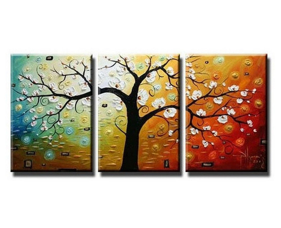 Abstract Art, Canvas Painting, Wall Art, Large Painting, 3 Piece Canvas Art, Tree of Life Painting