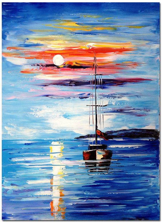 Easy Landscape Painting Ideas, Boat Paintings, Palette Knife Paintings, Beautiful Easy Acrylic Painting Ideas for Beginners, Easy Painting Ideas for Kids, Simple Abstract Painting Ideas, Easy Canvas Painting Tips for Beginners