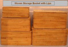 Rectangle Woven Basket with Lip. Vietnam Traditional Handmade Rattan Wicker Storage Basket