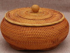 Handmade Storage Basket, Rustic Basket, Round Woven Basket with Cover, Home Decor