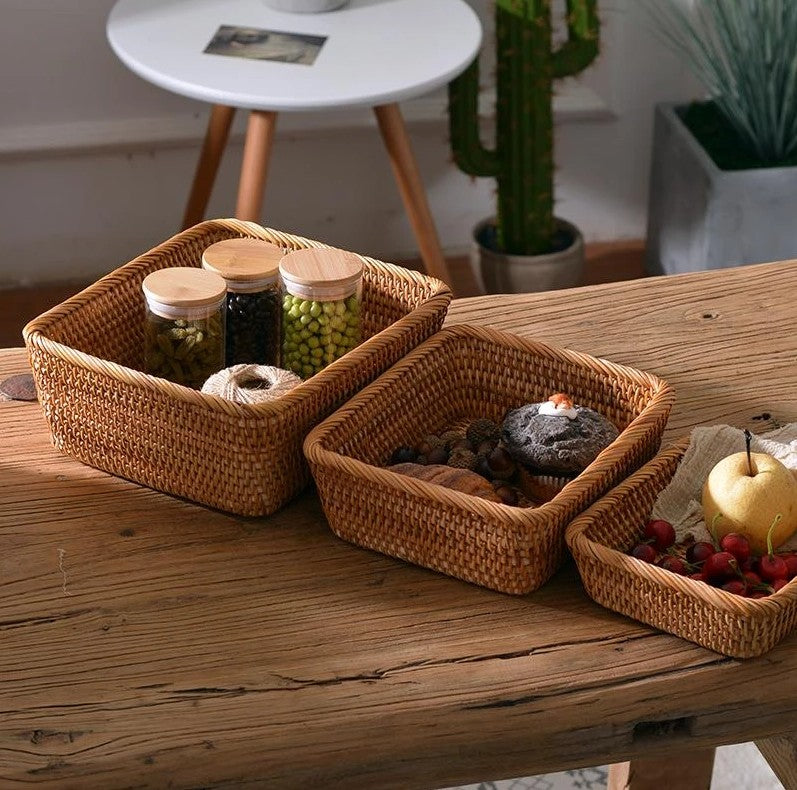 Lovely Rattan Storage Basket, Storage Baskets for Kitchen, Rectangular Basket for Shelves 