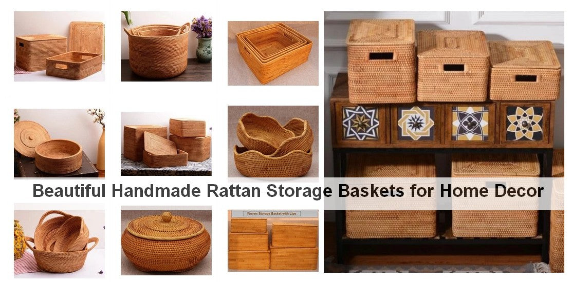 Rectangular Storage Basket with Lid, Rattan Basket, Storage Basket for –  Silvia Home Craft