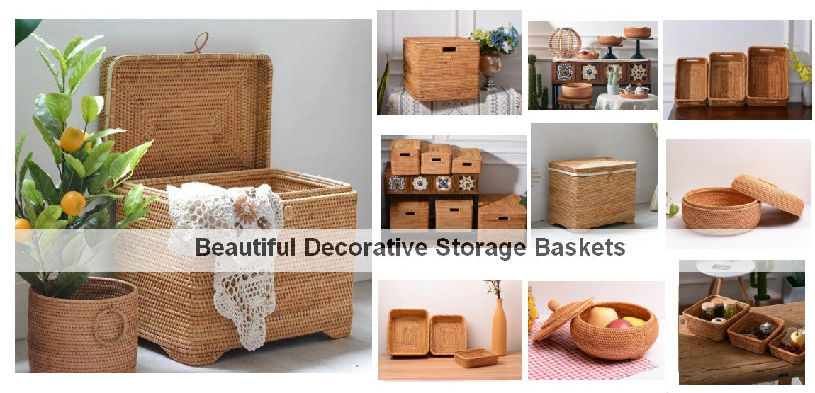 Bedroom Storage Ideas, Round Storage Baskets, Storage Baskets for Kitchen, Wicker Storage Baskets, Storage Baskets for Bathroom, Rectangular Storage Basket for Living Room
