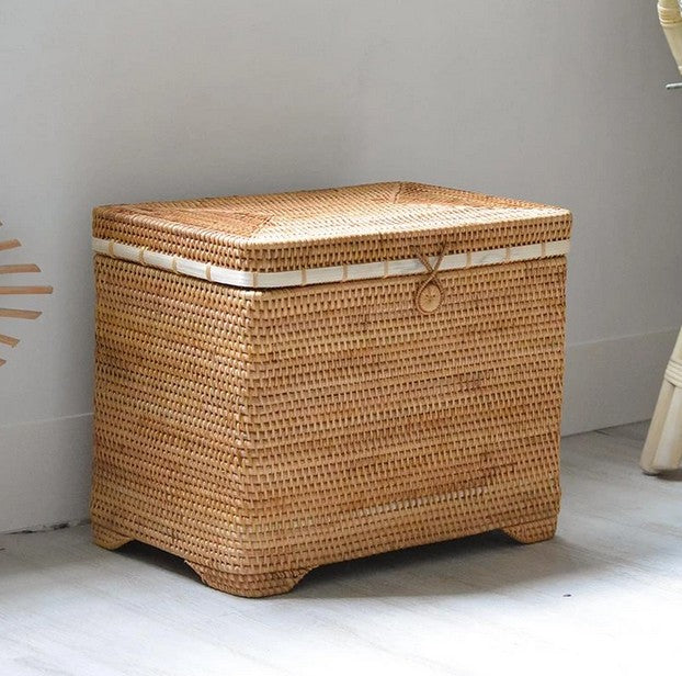 Extra Large Handmade Rectangular Basket with Cover, Rattan Storage Case, Storage Baskets for Bedroom, Rustic Basket with Lids