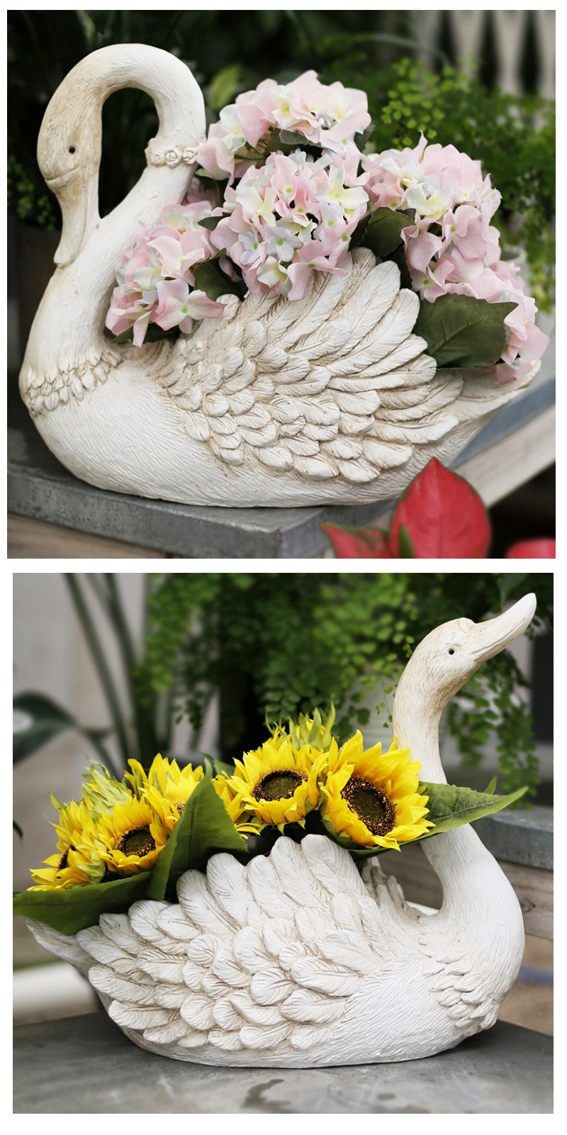 White Swan Flower Pot, Small Animal Statue for Garden Ornament, Swan Lovers Statues, Villa Courtyard Decor, Outdoor Decoration Ideas, Garden Ideas