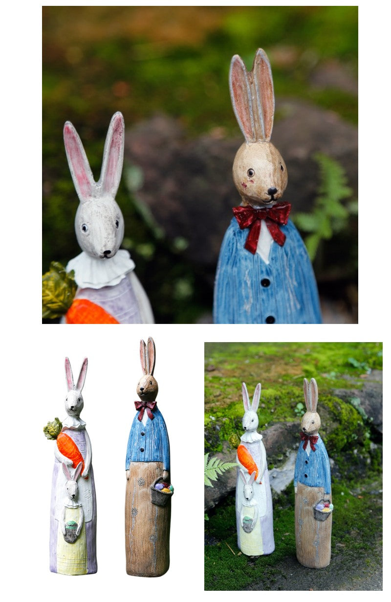Rabbit Couple in the Garden, Rabbit Resin Statue for Garden Ornament, Lovely Rabbits Statues, Outdoor Decoration Ideas, Garden Ideas