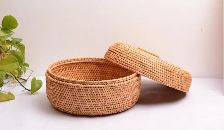 storage ideas for kitchen, pantry storage ideas, round rattan storage baskets for pantry 