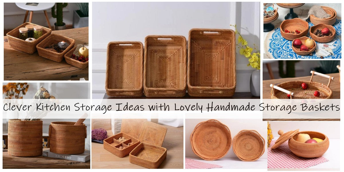 clever storage ideas for kitchen, storage baskets for shelves, small storage baskets