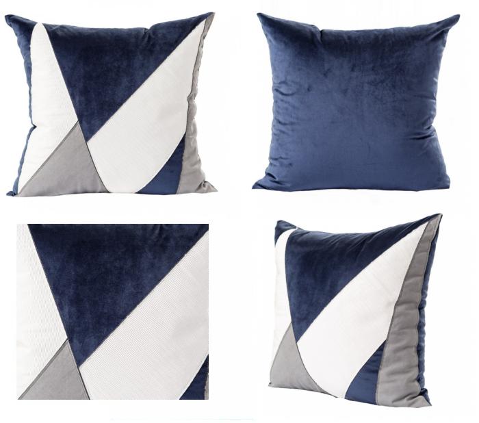 Cushioned Off-White Couch with Blue and White Throw Pillows - Soul