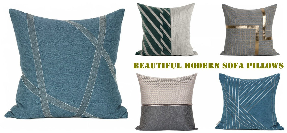 Blue Throw Pillows for Couch, Modern Throw Pillows for Living Room, Decorative Modern Throw Pillows, Modern Sofa Pillows